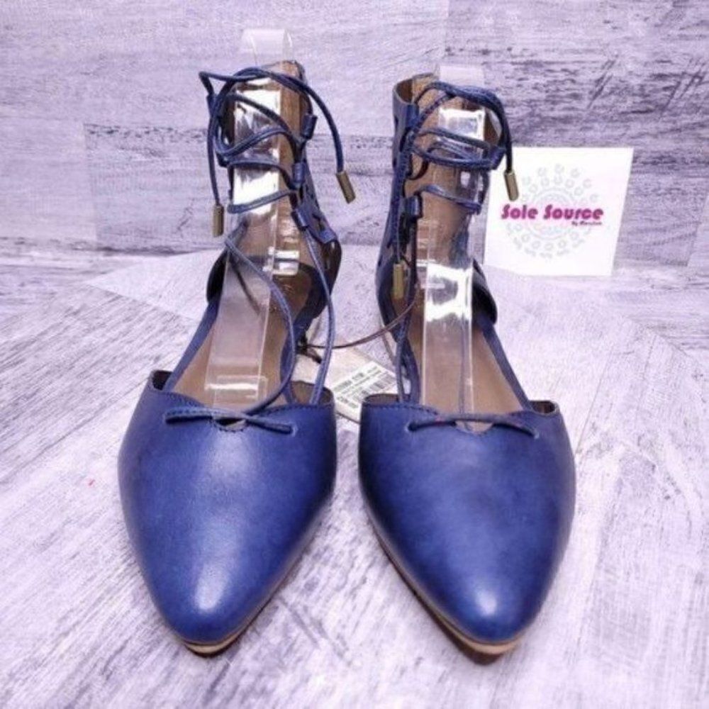 Velez Morgana Leather Ankle Wrap Ballet Flat Blue sz 38 Women's sz 8.5 NEW - Picture 3 of 8